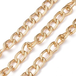 Golden Oval Oxidation Aluminum Curb Chains, Texteured, Unwelded, Golden, Link: 17.5x12x3mm, about 20 yards/roll