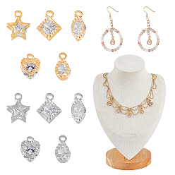 Платиновый & Золотой 60шт. 10 стили сплав прозрачный кубический цирконий подвески, долговечный, разнообразные, платиной и золотом, 12~14x7~12x5 мм, отверстие : 1.2~1.8 мм, 6 шт / стиль