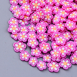 Фуксин Ручной полимерной глины кабошонов, модные аксессуары для украшения ногтей, цветок, фуксиново-красные, 4~7x4 ~ х 0.5~2 мм, Около 35000~40000 шт / 500 г