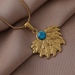 Золотой 316 Женские ожерелья из хирургической нержавеющей стали с подвеской в виде подсолнуха из синтетической бирюзы, глубокое синее небо, золотые, 15.75 дюйм (40 см)