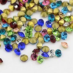 Couleur Mélangete 3.2~3.3 mm, nuance un verre pointé chaton strass, dos plaqué, diamant, couleur mixte, 3.2~3.3 mm, sur 144 pcs / brut