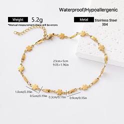 Flower Vintage 304 Stainless Steel Link Chain Bracelets for Women, Golden, Flower, 9.06 inch(23cm)