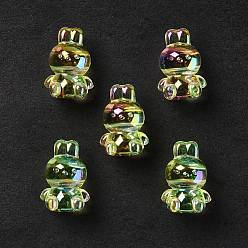 Light Khaki UV Plating Rainbow Iridescent Acrylic Beads, Rabbit, Light Khaki, 18x12x10.5mm, Hole: 2.6mm