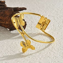 Бабочка 304 женские шарнирные браслеты из нержавеющей стали, золотые, бабочка, внутренний диаметр: 2-1/4x2-3/8 дюйм (5.7x5.95 см)
