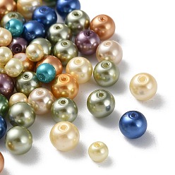 Mixed Color Eco-Friendly Dyed Glass Pearl Round Bead Strands, Cotton Cord Threaded, Mixed Color, Mixed Color, 4~6mm, Hole: 0.7mm