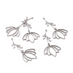 Нержавеющая Сталь Цвет Не тускнеет 201 большие подвески из нержавеющей стали, лазерная резка, с прыжковых колец, цветок, цвет нержавеющей стали, 52.5 мм, отверстие : 1.4 мм