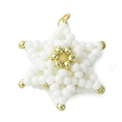 Белый Бисер бисерные подвески, звезды кулоны, с золотыми 304 кольцами из нержавеющей стали, белые, 20x18x11.5 мм