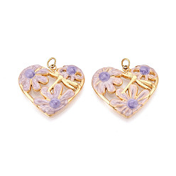 чертополох 304 нержавеющей стальной эмали подвески, Сердце со цветками , с целью перехода в кольце, ионное покрытие (ip), реальный 18 k позолоченный, чертополох, 19.5x22.5x2.5 мм, отверстие : 2.8 мм