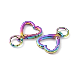 Rainbow Color Застежками сплава поворотные, застежки-карабины с поворотным механизмом для изготовления ювелирных изделий, сердце, Радуга цветов, 41.5x26.5x6 мм, отверстие : 11x10 мм