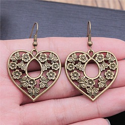 Античное Золото Серьги-подвески из цинкового сплава и железа в форме полого сердца, античное золото , 49x30 мм