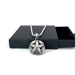 Нержавеющая Сталь Цвет Ожерелья из нержавеющей стали с подвеской в виде звезды, цвет нержавеющей стали, 23.62 дюйм (60 см)