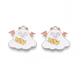 Ghost Подвески из сплава с эмалью на тему Хэллоуина, платина, призрак, 22x23x1 мм, отверстие : 1.8 мм