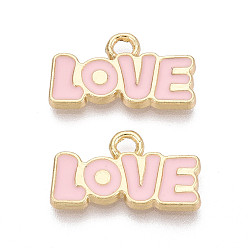 Pink Подвески из эмали и сплава, словесные любовные чары, золотые, без кадмия, без никеля и без свинца, розовые, 11.5x20x1.8 мм, отверстие : 2.2 мм