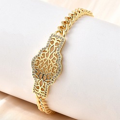 Цветок Латунные браслеты с микропаве из чистого кубического циркония, браслеты из цепочек панцирного плетения для женщин, стойки покрытие, долговечный, без свинца и без кадмия, реальный 18 k позолоченный, цветок, 7-1/4 дюйм (18.5 см)
