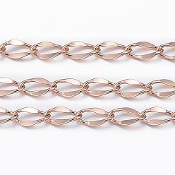 Розовое Золото Ионное покрытие (ip) 304 бордюрные цепи из нержавеющей стали, витые цепочки, с катушкой, розовое золото , 4x2x0.1 мм, около 32.8 футов (10 м) / рулон