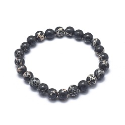 Imperial Jasper Synthetic Regalite Bead Stretch Bracelets, Round, Dyed, Black, 2-1/8 inch~2-3/8 inch(5.5~6cm), Bead: 8mm