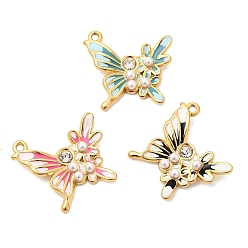 (52) Непрозрачная лаванда 304 из нержавеющей стали горный хрусталь подвески, бабочки прелести, с abs имитационными жемчужными бусинами , Эмаль стиле, ионное покрытие (ip), реальный 18 k позолоченный, разноцветные, 23x23.5x4.5 мм, отверстие : 1.6 мм
