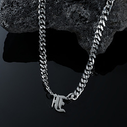 Letter F 304 кубинские звенья цепи с подвеской из нержавеющей стали, цвет нержавеющей стали, не тускнеет, Буква F, 19.69 дюйм (50 см)