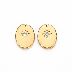 Настоящее золото 14K Ионное покрытие (ip) 304 брелоки из нержавеющей стали, с микро проложить четкого кубического циркония, без кадмия, без никеля и без свинца, овальные, реальный 14 k позолоченный, 14x10x1.5 мм, отверстие : 1 мм