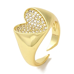 Настоящее золото 18K Кольца-манжеты из латуни с микропаве из кубического циркония, долговечный, без свинца и без кадмия, сердце, реальный 18 k позолоченный, регулируемый