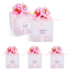 Pink Прозрачные подарочные коробки для упаковки конфет из ПВХ с лентой и искусственным цветком, складные ящики для хранения на свадьбу, квадратный, розовые, готовое изделие: 7x7x7 см