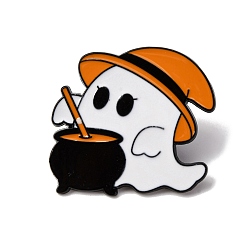 пшеница Эмалированные булавки на тему Хэллоуина, булавки для лацканов из сплава для одежды рюкзака, призрак с ведьминым котлом, цвет пшеницы, 26.5x29 мм