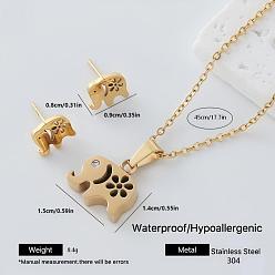 Elephant 304 Stainless Steel Pendant Necklace & Stud Earrings Set for Women, Golden, Elephant, 450mm, Earring: 8x9mm