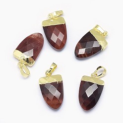 Тигровый глаз Природных тигровый глаз подвески, с длинными латунными накладками, граненые, ножны, золотые, 18~19x11x5 мм, отверстие : 4x6 мм