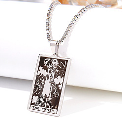 Нержавеющая Сталь Цвет Ретро хип-хоп 304 ожерелья с подвесками таро из нержавеющей стали для мужчин, цвет нержавеющей стали, 24.02 дюйм (61 см)