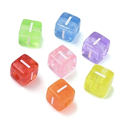 Letter I Прозрачные акриловые бусины, окрашенные спреем, куб с письмом, разноцветные, Буква "i", 9.5x9.5x10 мм, отверстие : 3.8 мм, Около 570 шт / 500 г