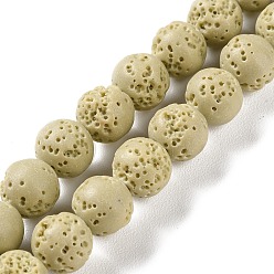 Beige Brins de perles teintées en pierre de lave synthétique, ronde, beige, 10mm, Trou: 1mm, Environ 41 pcs/chapelet, 15.20'' (38.6 cm)