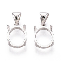 Платина 925 подвески из стерлингового серебра с когтями в форме кабошона, овальные, настройки открытой спины, платина, лоток : 11x9 мм, 13x9x5 мм, отверстие : 5.5x3.5 мм
