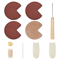 Седло Коричневый Наборы для самостоятельного ремонта углов сумок из коровьей кожи, включая угловые защитные элементы, игла, нить, напальчники и шило, седло коричневый, угол сумки: 66x72x1.5мм, 4 шт