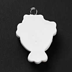 White Opaque Resin Pendants, Bouquet Charm, with Platinum Tone Iron Loops, White, 28.5x20.5x9mm, Hole: 2x2.7mm