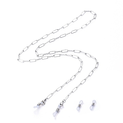 Stainless Steel Color 304 Stainless Steel Eyeglasses Chains, Neck Strap for Eyeglasses, with Paperclip Chains and Rubber Loop Ends, Stainless Steel Color, 30.7 inch(78cm)