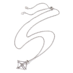 Нержавеющая Сталь Цвет 201 ожерелья с подвесками в виде клетки с кристаллами, с латунным ползунком, 304 из нержавеющей стали кабель цепи ожерелья, цвет нержавеющей стали, 25.98 дюйм (66 см), Кулон : 22x15.5 мм