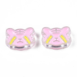 Pearl Pink Transparent Acrylic Beads, with Enamel, Tiger, Pearl Pink, 18x25x9mm, Hole: 3mm