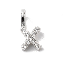 Letter X 925 серебро 925 пробы с подвесками из циркония, буквы, Письмо X, 9.5x4.5x1.5 мм, отверстие : 2.5x1.5 мм