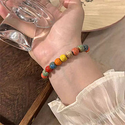 Разноцветный Круглые эластичные браслеты из фарфора ручной работы для женщин, красочный, внутренний диаметр: 2-3/8 дюйм (6 см)