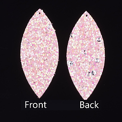 Pink PU Leather Big Pendants, with Sequins, Horse Eye, Pink, 59.5x25x2mm, Hole: 1.5mm