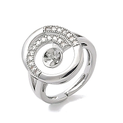 Платина Регулируемые крепления колец для чашек с микропаве из кубического циркония из латуни, для полуполых бусин , платина, штифты : 0.8 мм, 3 мм, размер США 6 (16.5 мм)