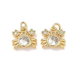 Краб Латунные микро проложить кубического циркония подвески, без свинца и без кадмия, стойки покрытие, долговечный, реальный 18 k позолоченный, краб, 10x10.5x2.5 мм, Перейти кольцо: 4x0.8 мм, внутренний диаметр: 2.5 мм