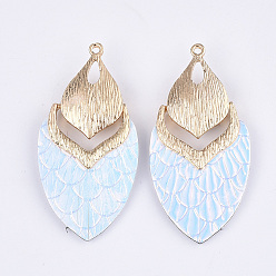 Алиса Синий Большие кожаные подвески, со сплавочной фурнитурой золотого цвета, слеза, Алиса Блю, 61x30.5x7 мм, отверстие : 2 мм