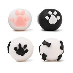 Mixed Color Handmade Polymer Clay Beads, Round with Paw Print, Mixed Color, 17~19.5x15.5~17mm, Hole: 3mm
