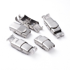 Stainless Steel Color 201 Stainless Steel Watch Band Clasps, with Three or Four Sawtooth, Rectangle, Stainless Steel Color, 26x13mm, Hole: 10x2~3mm