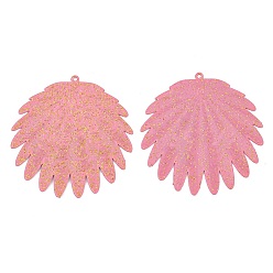 Pink Spray Painted 403 Stainless Steel Pendants, with Glitter Powder, Leaf Charms, Pink, 36.5x35x0.2mm, Hole: 1mm