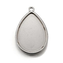 Teardrop 304 Настройки кабошон из нержавеющей стали кулон, двухсторонние пустые лотки для рамок, цвет нержавеющей стали, слеза, лоток : 25.5x18.5 мм, 31x20.5x3.2 мм, отверстие : 2 мм