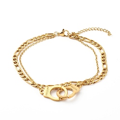 Golden 304 Stainless Steel Multi-strand Anklets, with Figaro Chains & Cable Chains, Interlocking, Golden, 9-5/8 inch(24.5cm)