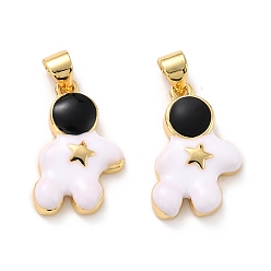 White Eco-friendly Brass Enamel Pendants, Long-Lasting Plated, Real 18K Gold Plated, Cadmium Free & Lead Free, Astronaut, White, 19.5x11.5x3mm, Hole: 4x3.8mm
