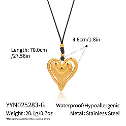 Настоящее золото 18K Милый дизайн 304 Подвеска в виде сердца из нержавеющей стали, реальный 18 k позолоченный, 27.56 дюйм (70 см)